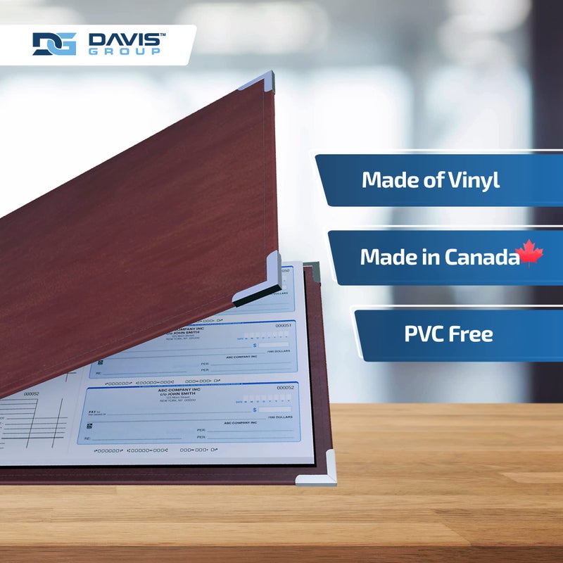 Davis Group مجلد دفاتر الشيكات التجارية الفاخر من ديفيس جروب، بثلاثة أقسام، أساسيات للشيكات للشركات الكبيرة والصغيرة، لون عنابي - Image 5